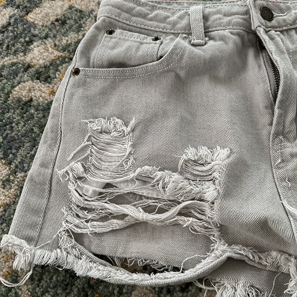 Destroyed Gray Denim Shorts - Picture 2 of 6